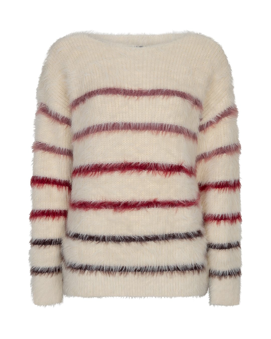 Pull Fuzzy à rayures crème et bordeaux – Image 4