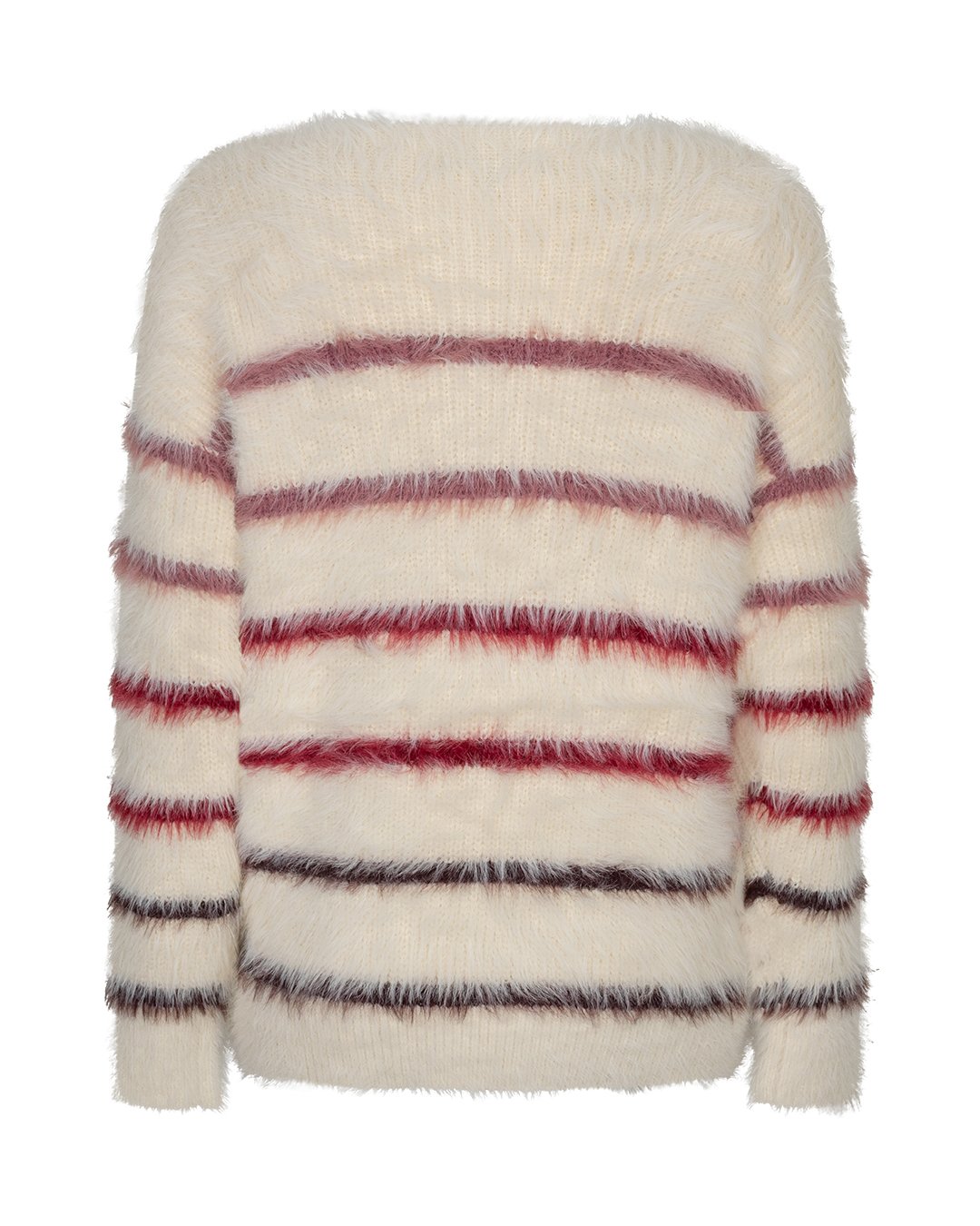Pull Fuzzy à rayures crème et bordeaux – Image 5