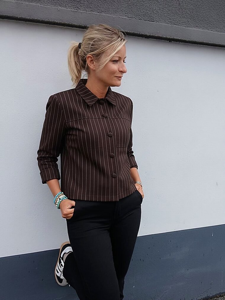 Veste punta à fines rayures espresso
