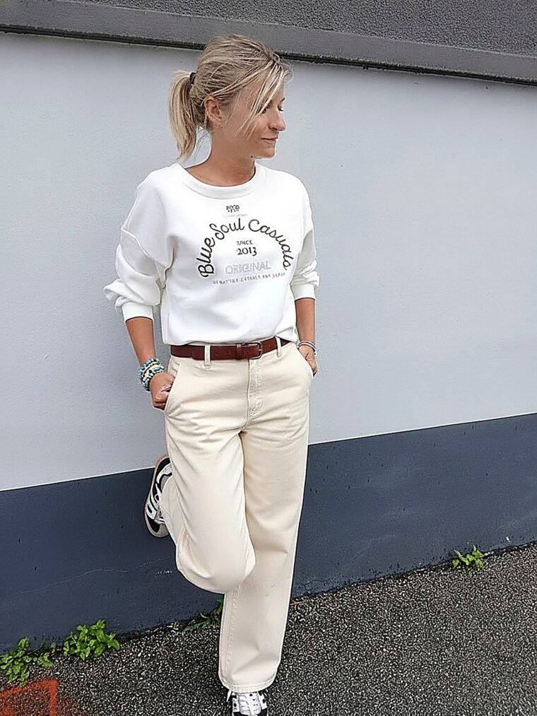Pantalon Colette twill à ceinture écru