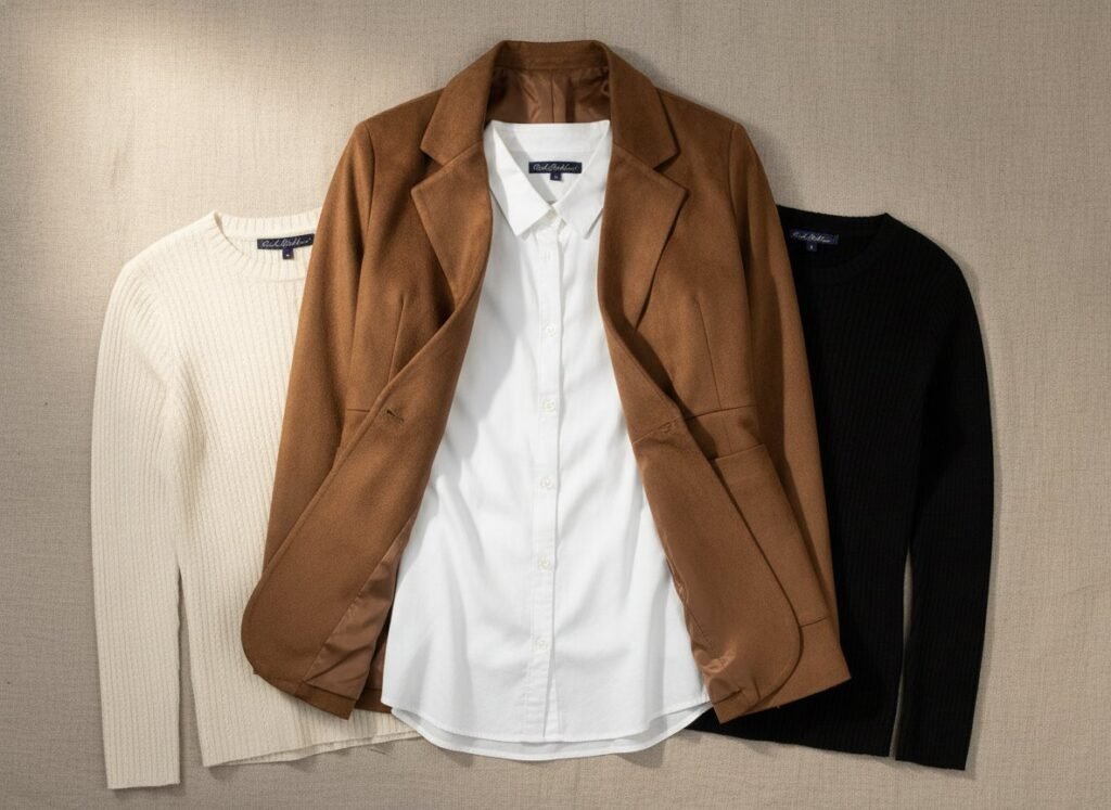 Que mettre sous un blazer femme : maille fine, chemise blanche ou top noir