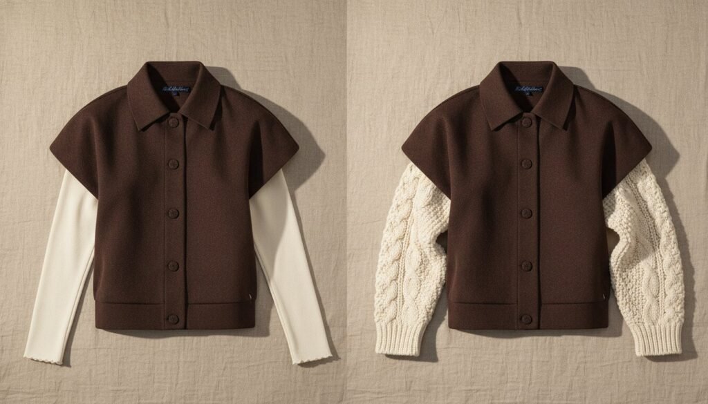 Que mettre sous une veste sans manches : manche fine contre grosse maille