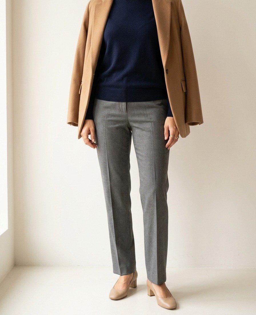 Tenue grise de bureau, un camaïeu qui allonge la silhouette