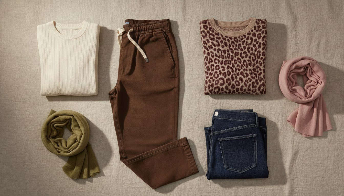 Quelle couleur porter avec du marron : pantalon marron entouré d’écru, bordeaux, denim, olive et rose poudré