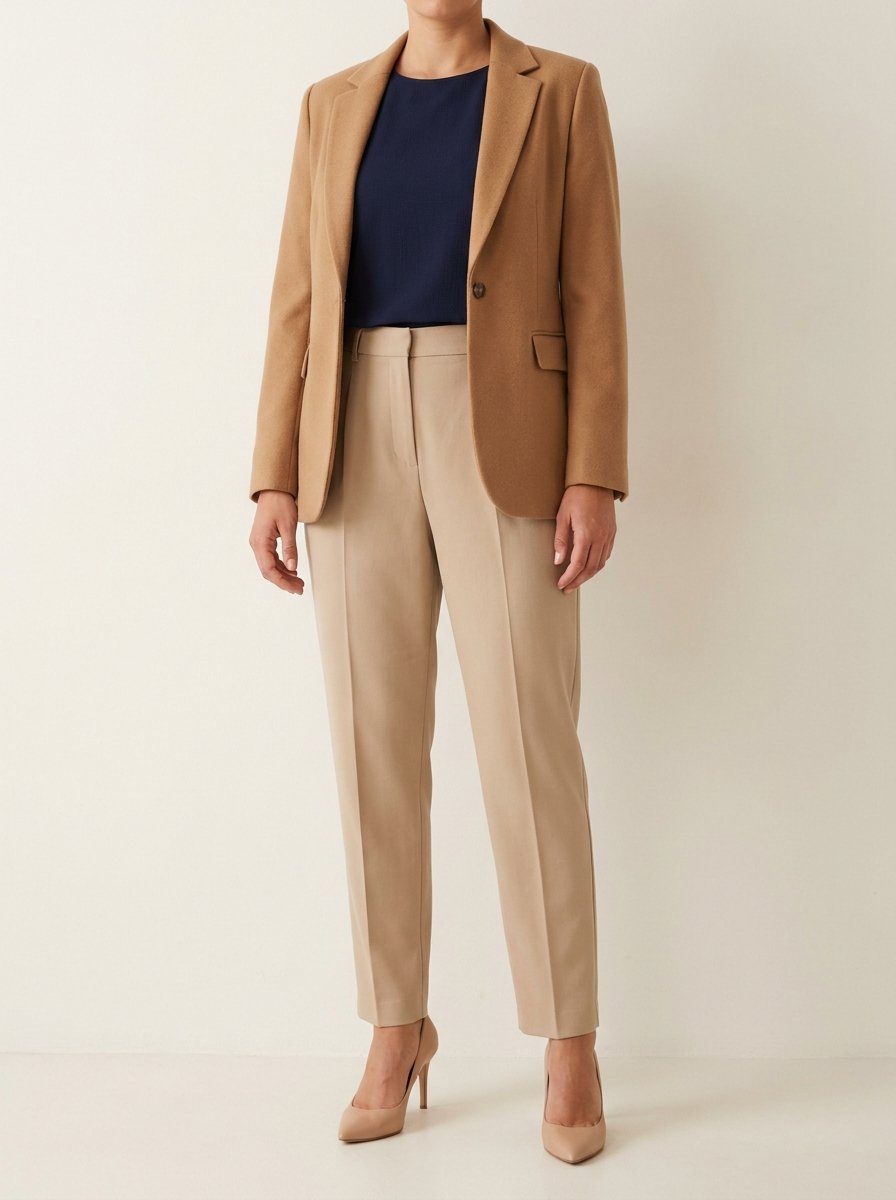 Pantalon beige et marine, l’accord couleur