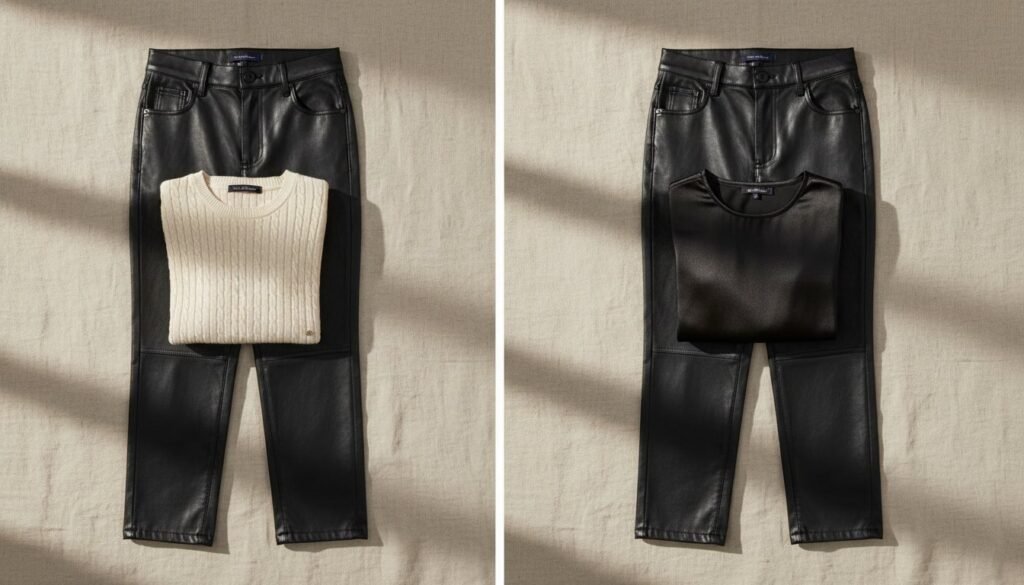 Quel haut avec un pantalon simili cuir : maille mate ou satin brillant