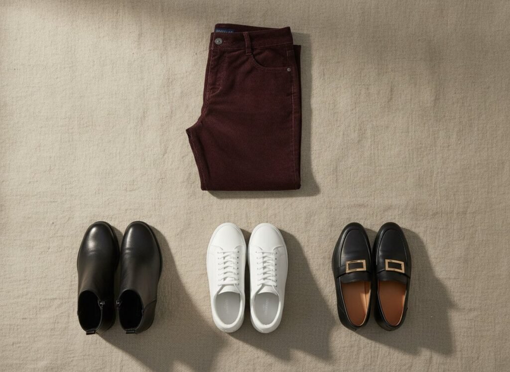 Quelle chaussure avec un pantalon en velours : bottines, baskets, mocassins